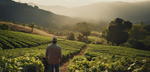 Hombre mirando por encima del campo de café