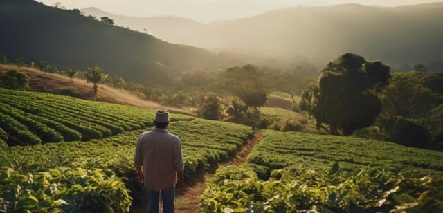 Hombre mirando por encima del campo de café
